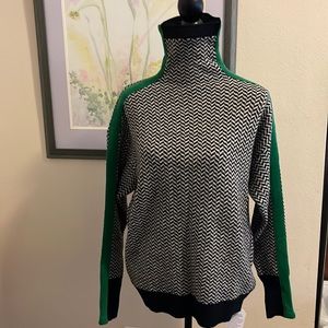 NWT! Turtleneck Sweater (black, white, green racing stripe)